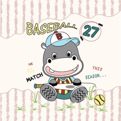 Cute animal characters enjoying baseball sports, playful and fun vector illustration.
