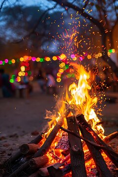 lohri festival bonfire with colorful lights and festive atmosphere