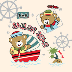 Adorable animal sailor vector illustration on a tropical island with cheerful little friends in a playful design
