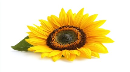 Fototapeta premium A single bright sunflower isolated against a pure white backdrop