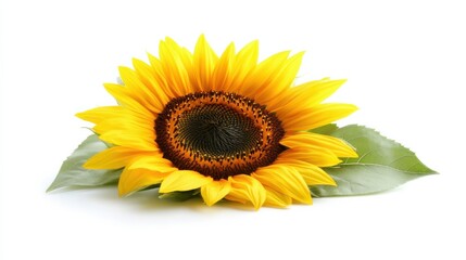 Obraz premium A single bright sunflower isolated against a pure white backdrop