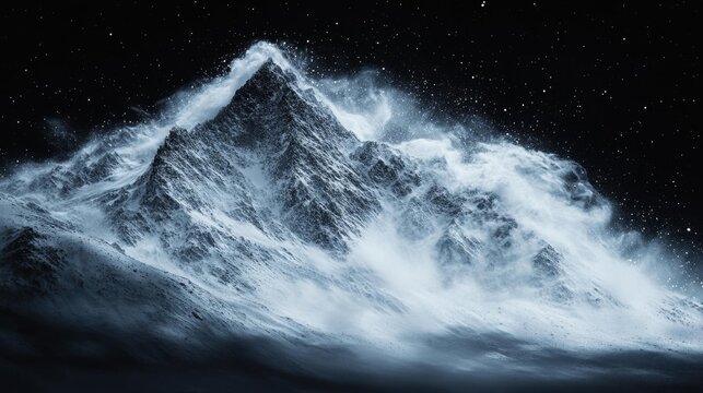 Dramatic Avalanche Against Black Night Sky. Generative AI