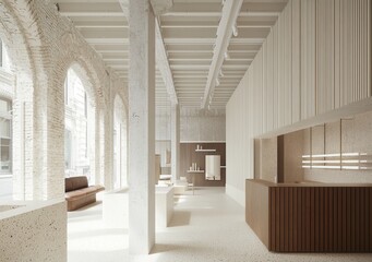 Fototapeta premium A mockup of a living room wall decoration, showing a leather sofa surrounded by decor on a white background