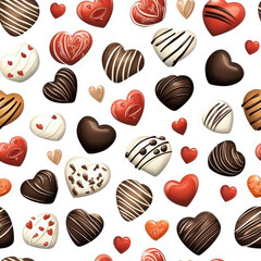 Delightful seamless design featuring various chocolate kisses in heart shapes, perfect for romantic occasions