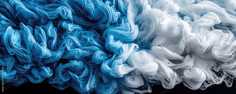 Poster ink abstract background idea. abstract fluid patterns with swirling blue and white colors on a black