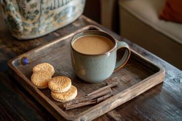 Fototapeta premium Cozy Coffee Break with Cookies and Cinnamon