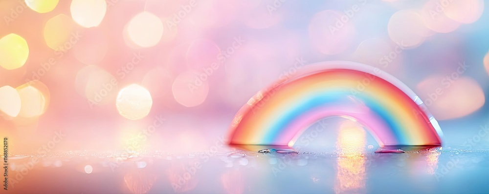 Poster rainbow abstract background idea. a vibrant rainbow reflecting on a serene surface with bokeh lights