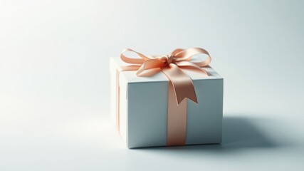 Obraz premium A delicately tied pale peach ribbon adorns a pristine white gift box, a symbol of thoughtful presentation