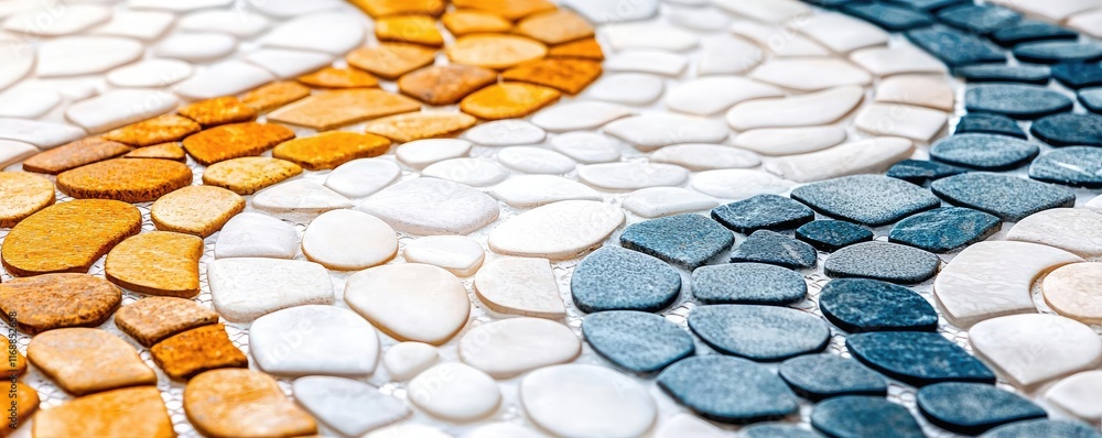 Poster mosaic abstract background concept. a close-up view of a decorative stone pathway showcasing vibrant