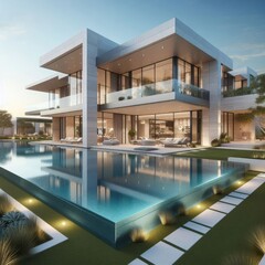 Fototapeta premium Elegant Modern Home with Glass and Nature