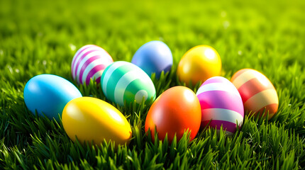 Painted Easter Eggs in Vibrant Green Spring Grass