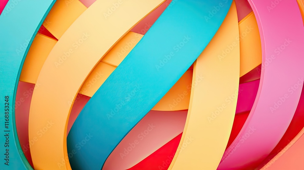 Poster rainbow abstract background idea. colorful abstract shape made of intertwined paper strips creates a