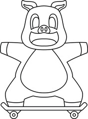 Pig Skater Skateboard Animal Vector Graphic Art Illustration