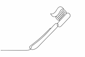 Continuous One-Line Drawing of a Toothbrush - Minimalist Hygiene Art