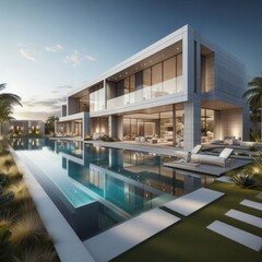 Fototapeta premium Lavish Home with Elegant Swimming Pool