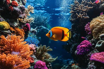 Vibrant Underwater World: Tropical Fishes on Coral Reef