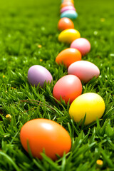 Painted Easter Eggs in Vibrant Green Spring Grass