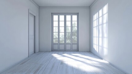 a minimalist child's room with a white background with features a small