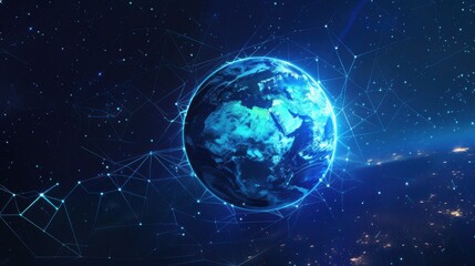 Earth view from space and satellite from lines, triangles and particle style design. Illustration vector 