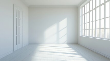 a minimalist child's room with a white background with features a small