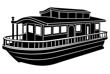 Classic Houseboat on Water - Nautical Vector Illustration

