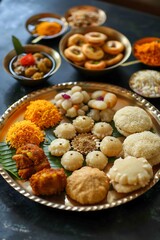 pongal sweet treats like tilgul arranged on traditional plate