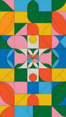 Obraz premium Vibrant Symmetrical Design with Geometric Shapes in Bright Colors