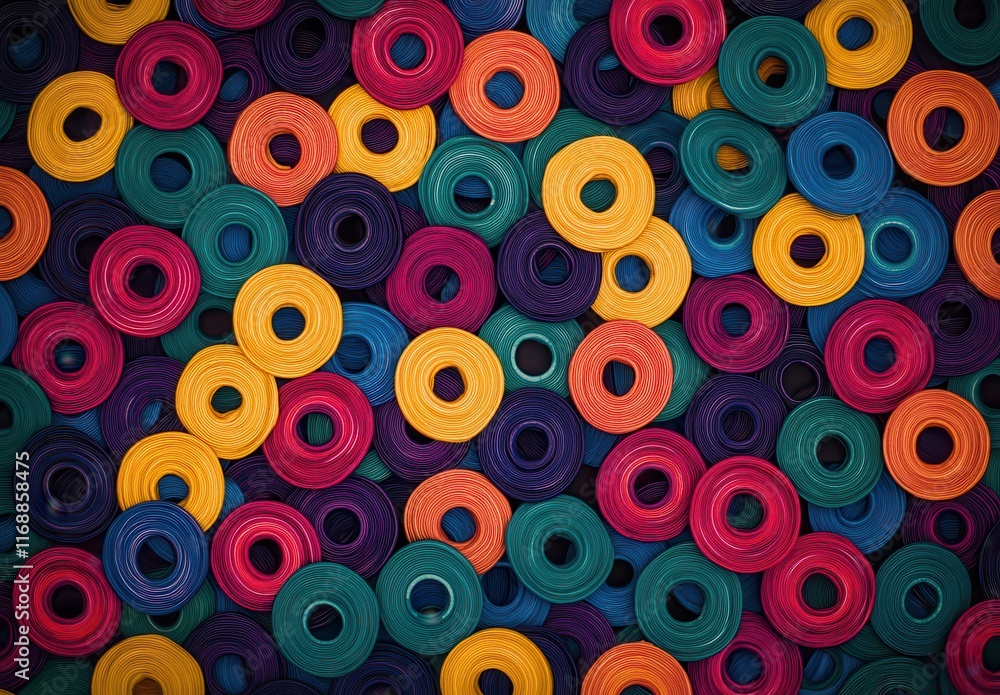 Aufkleber vibrant arrangement of colorful circular discs in various shades and tones creating a lively and pla