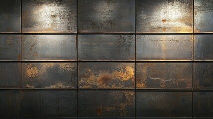 Grunge metal texture with rust and copper patina on industrial panels