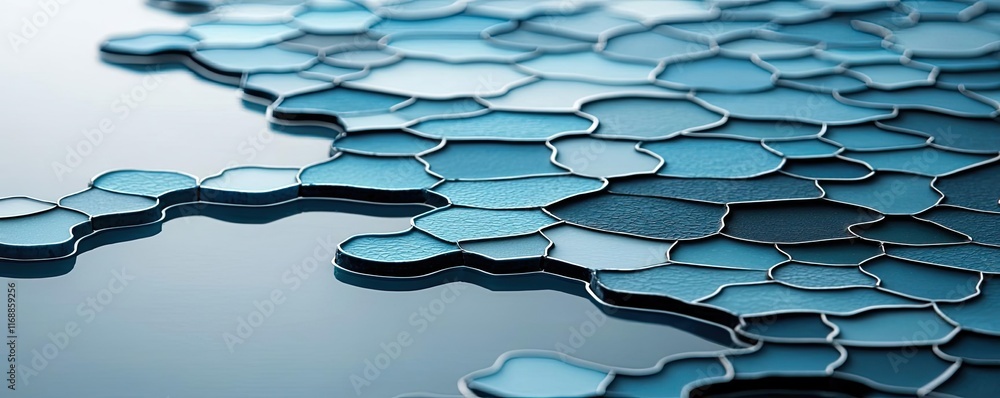 Poster mosaic abstract background concept. a close-up view of modern hexagonal shapes in striking blue colo
