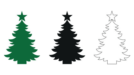 Christmas tree icon. Set of black Christmas tree icons. Christmas symbol. Vector illustration