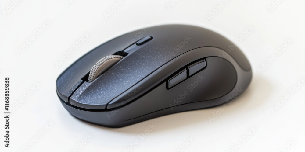 Poster a sleek black computer mouse sits elegantly on a clean background. this image highlights modern tech