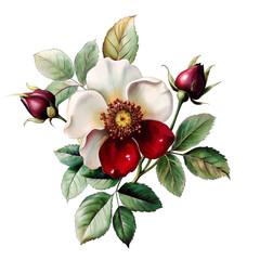 Obraz premium Rosehip flower natural palette watercolor isolated clipart