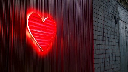 Glowing Red Heart Neon Sign on Wall Urban Love Valentine s Day