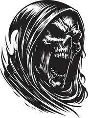 Grim Reaper Head with Intense, Furious Expression
