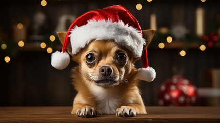 Adorable Dog in Santa Hat Celebrating Christmas &ndash; Festive Holiday Pet Portrait