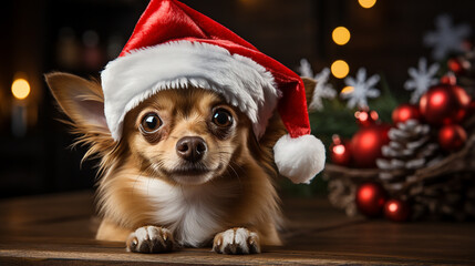 Adorable Dog in Santa Hat Celebrating Christmas &ndash; Festive Holiday Pet Portrait