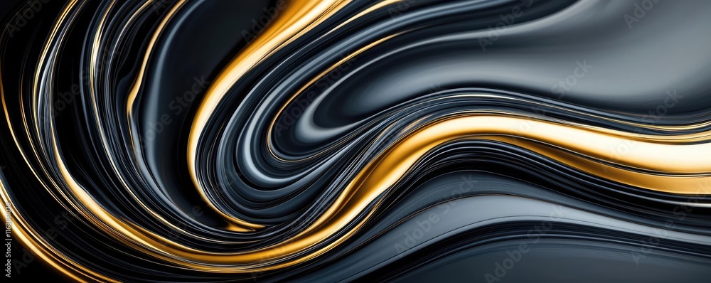 Poster ink abstract background idea. elegant flowing waves of black and gold create a mesmerizing abstract 