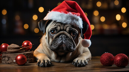 Adorable Dog in Santa Hat Celebrating Christmas &ndash; Festive Holiday Pet Portrait