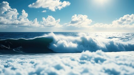 Obraz premium Ocean Wave Crashing on Shore Under a Sunny Sky