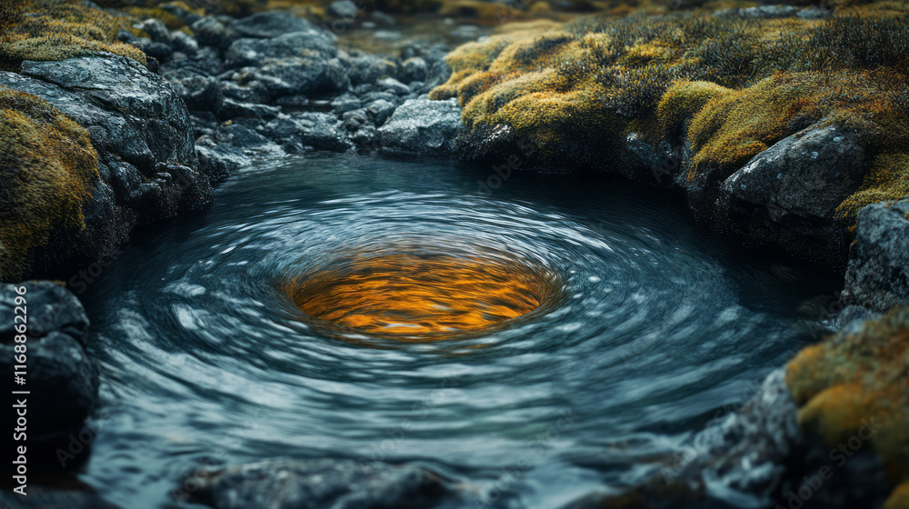 Poster a stream flowing in a loop, creating an endless circular motion,