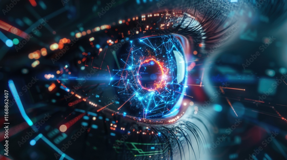 Poster eye of futuristic and innovative imagery ai and automation use of artificial intelligence and automa