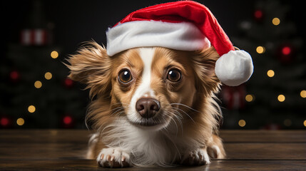 Adorable Dog in Santa Hat Celebrating Christmas &ndash; Festive Holiday Pet Portrait