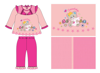 clothing set with floral trousers and shirt featuring onde-onde motifs, embroidery, and cute screen printing designs