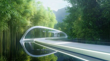 Futuristic China: Bamboo Forests, Glass Pavilions, and Luminous Walkways Merge in Cinematic Landscape