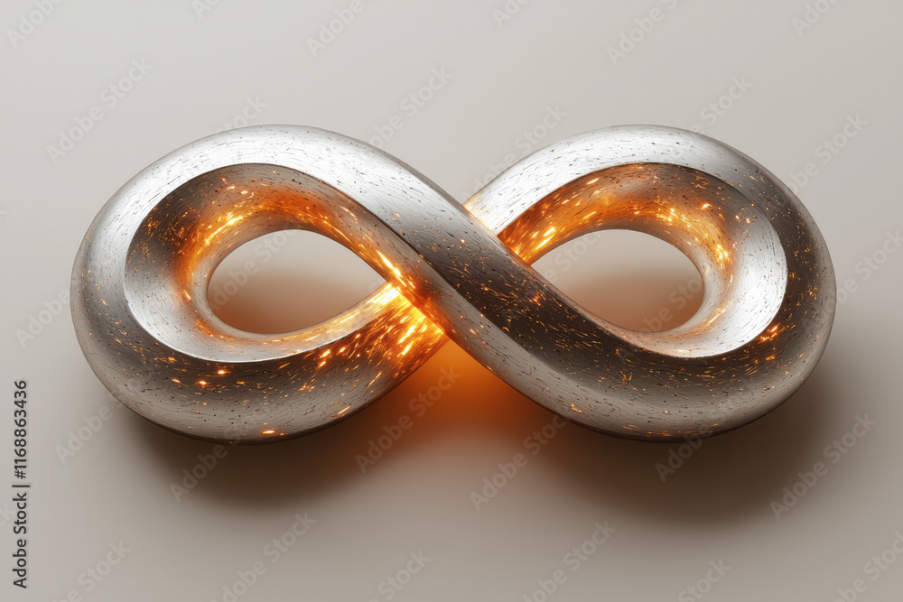 Poster a minimalist depiction of a glowing circular arrow, symbolizing an infinite loop,