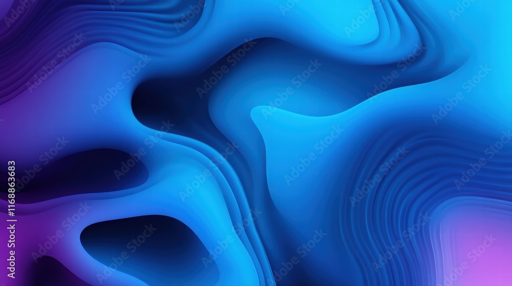Poster vibrant abstract blue gradient with flowing curves and fluid shapes for creative projects and backgr