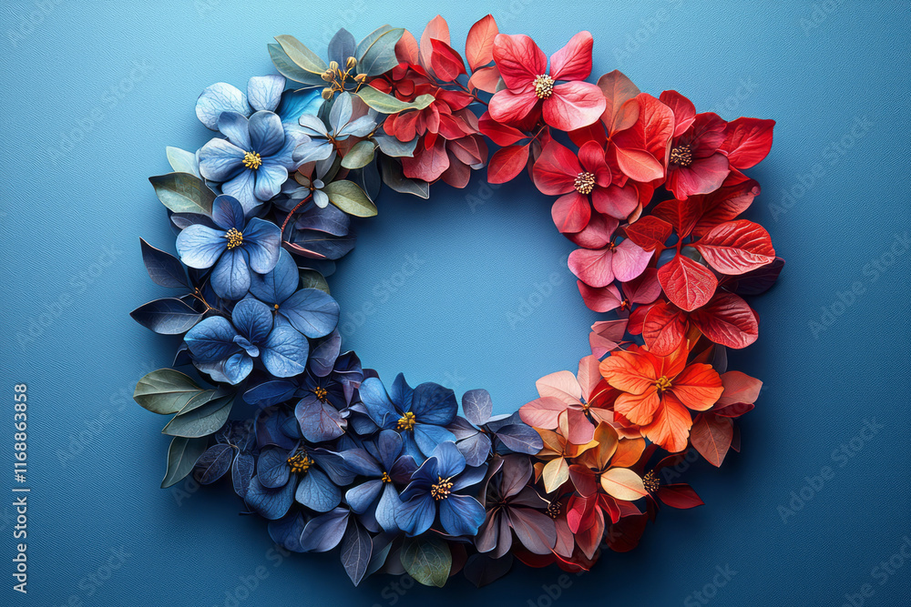 Poster a conceptual design of four seasons transitioning seamlessly in a circular pattern,