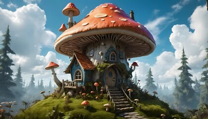 Enchanted Mushroom House in a Fairytale Forest