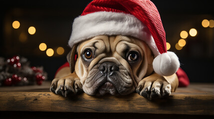 Adorable Dog in Santa Hat Celebrating Christmas &ndash; Festive Holiday Pet Portrait